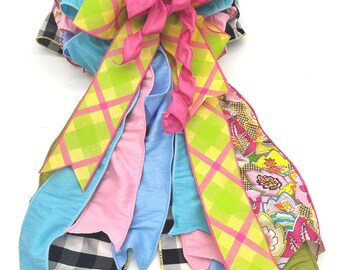Luxury Wreath Bow – Pink, Blue, Green Ribbon Front Door Decor (18" Wide)