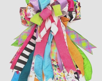 Handcrafted Citrus Bloom Bow – Multi Color Ribbon Door Decor (18" Wide)