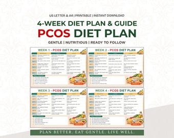 Piano alimentare a basso contenuto di zuccheri di 4 settimane, lista degli alimenti per la PCOS, guida nutrizionale per la PCOS, pianificatore dell'equilibrio ormonale, alimenti che supportano l'insulina, lista degli alimenti per la PCOS