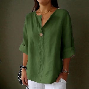 Women’s Linen Top – V-Neck Oversized Loose Summer Blouse