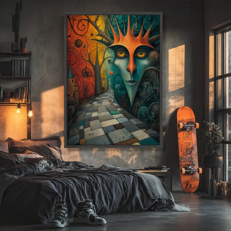 Surreal Fantasy Pathway Canvas, Abstract Face Art, Mystical Landscape Wall Decor image 3