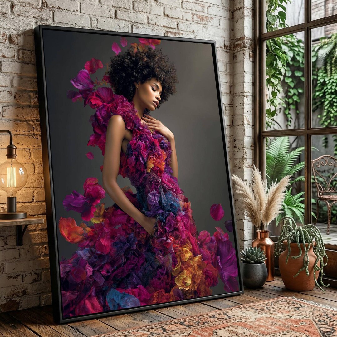 Elegant Woman in Floral Dress Canvas, Fashion Portrait Wall Art ...