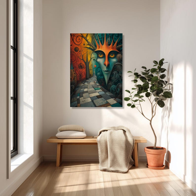 Surreal Fantasy Pathway Canvas, Abstract Face Art, Mystical Landscape Wall Decor image 6