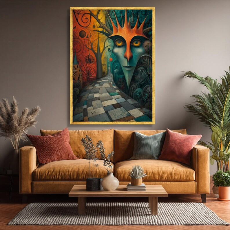Surreal Fantasy Pathway Canvas, Abstract Face Art, Mystical Landscape Wall Decor image 2