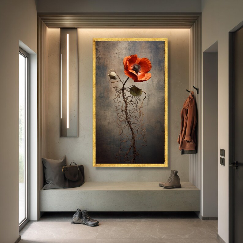 Vintage Poppy Flower Canvas Art, Botanical Print, Dried Flower Decor - Etsy
