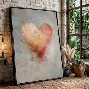 Abstraktes Herz Leinwand Wandkunst, warme romantische Liebe Dekor, moderne Malerei