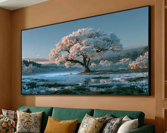 Tranquil Winter Tree Canvas, Frosty Landscape Wall Art, Serene Nature Scene, Snowy Forest Canvas Decoration, Calm Outdoor View