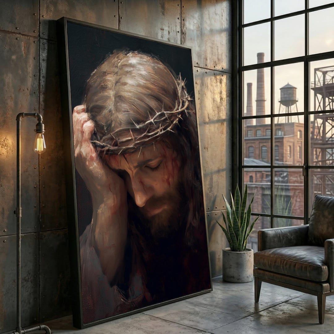 Jesus Christ With Crown of Thorns Canvas, Religious Wall Art, Christian ...