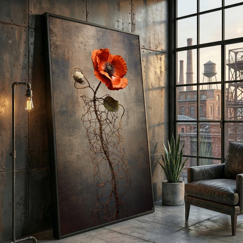 Vintage Poppy Flower Canvas Art, Botanical Print, Dried Flower Decor - Etsy