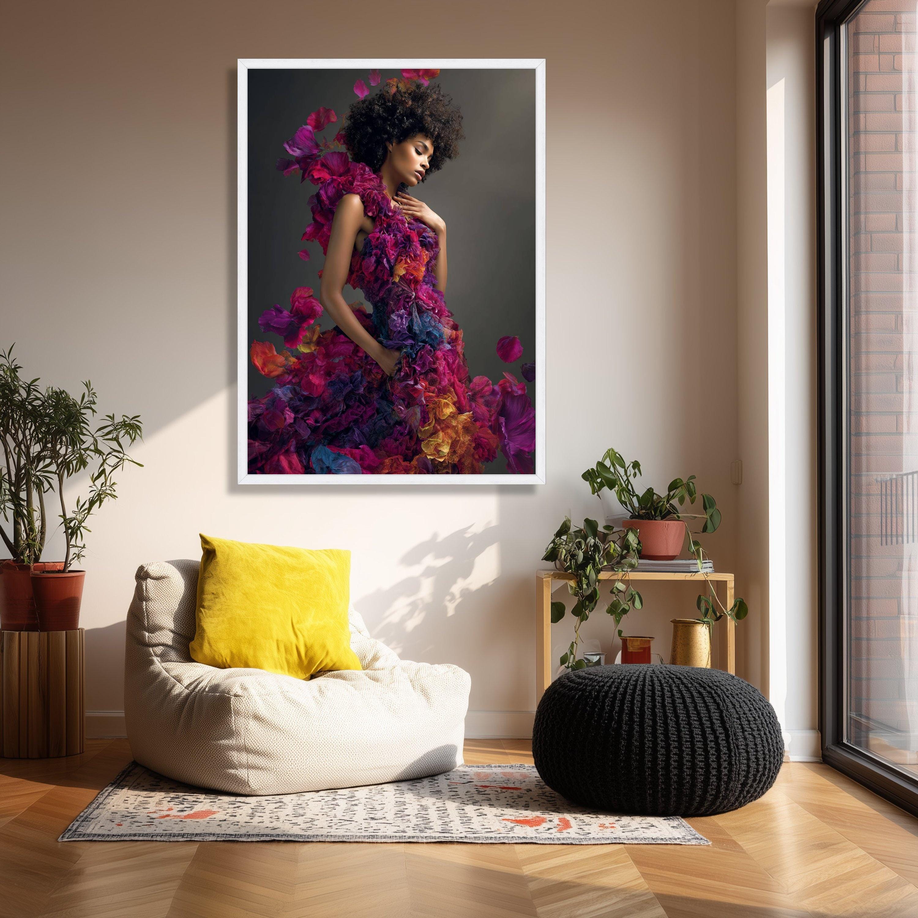 Elegant Woman in Floral Dress Canvas, Fashion Portrait Wall Art ...