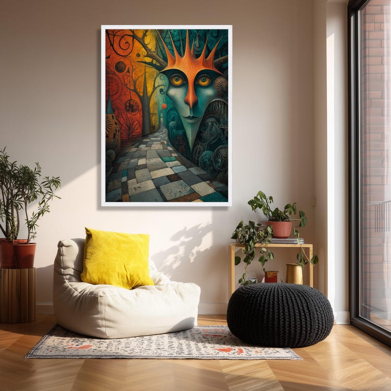 Surreal Fantasy Pathway Canvas, Abstract Face Art, Mystical Landscape Wall Decor image 5
