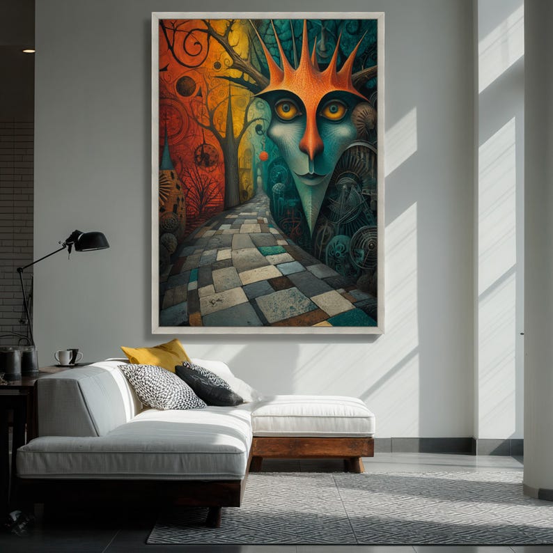 Surreal Fantasy Pathway Canvas, Abstract Face Art, Mystical Landscape Wall Decor image 4