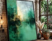 Green and Gold Abstract Canvas Wall Art, Modern Abstract Painting, Contemporary Home Decor, Large Abstract Canvas, Moody Color Palette