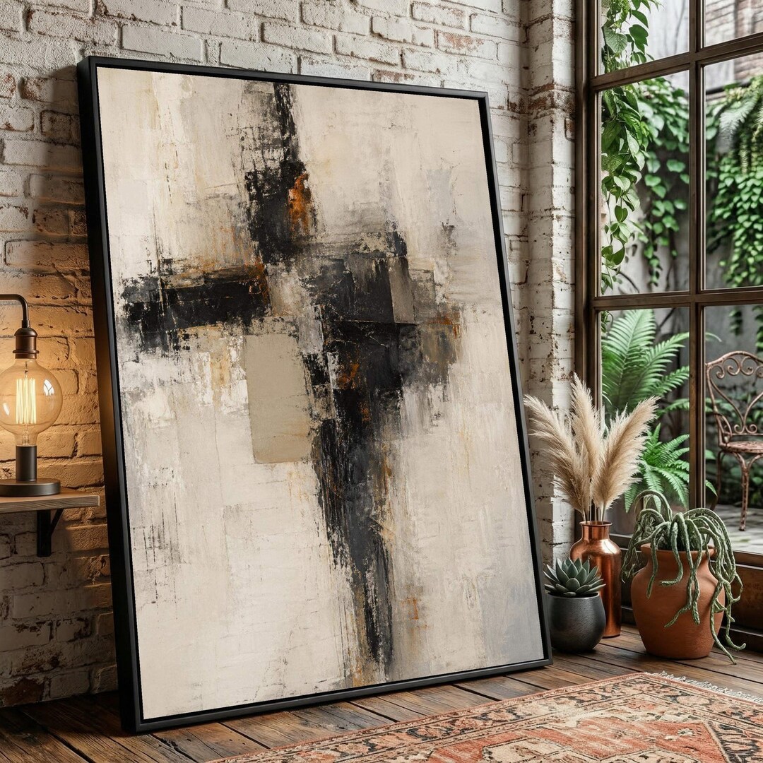 Neutral Toned Abstract Canvas, Modern Wall Art Design, Geometric Shapes ...