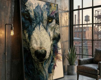 Majestätisches Wolfsporträt auf Leinwand, Wildtier-Wandbild, Waldgeist-Heimdekoration