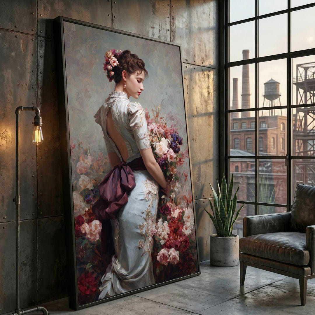 Elegant Victorian Lady With Flowers Canvas, Romantic Vintage Portrait ...