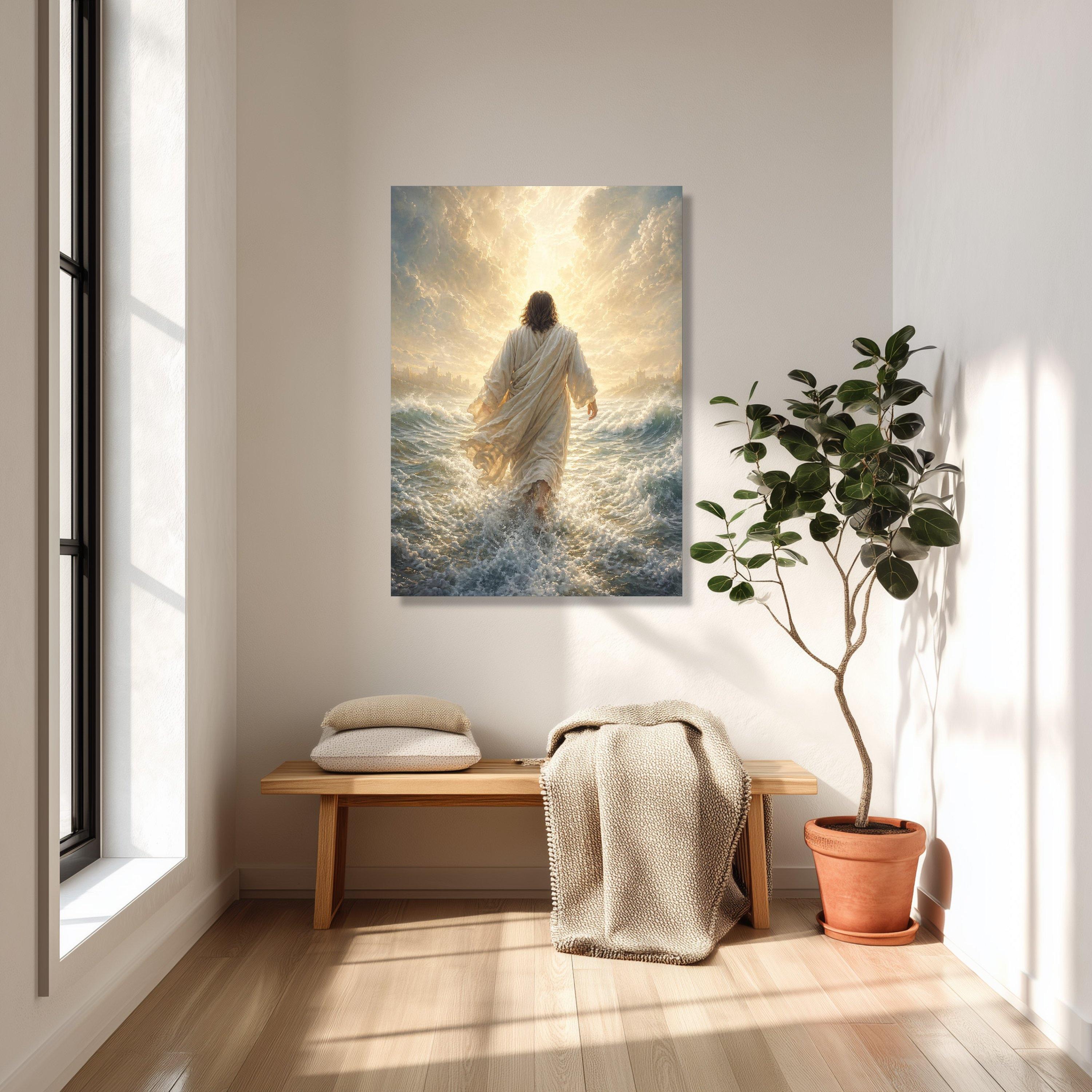 Jesus Walking on Water Canvas Wall Art, Inspirational Christian Decor ...