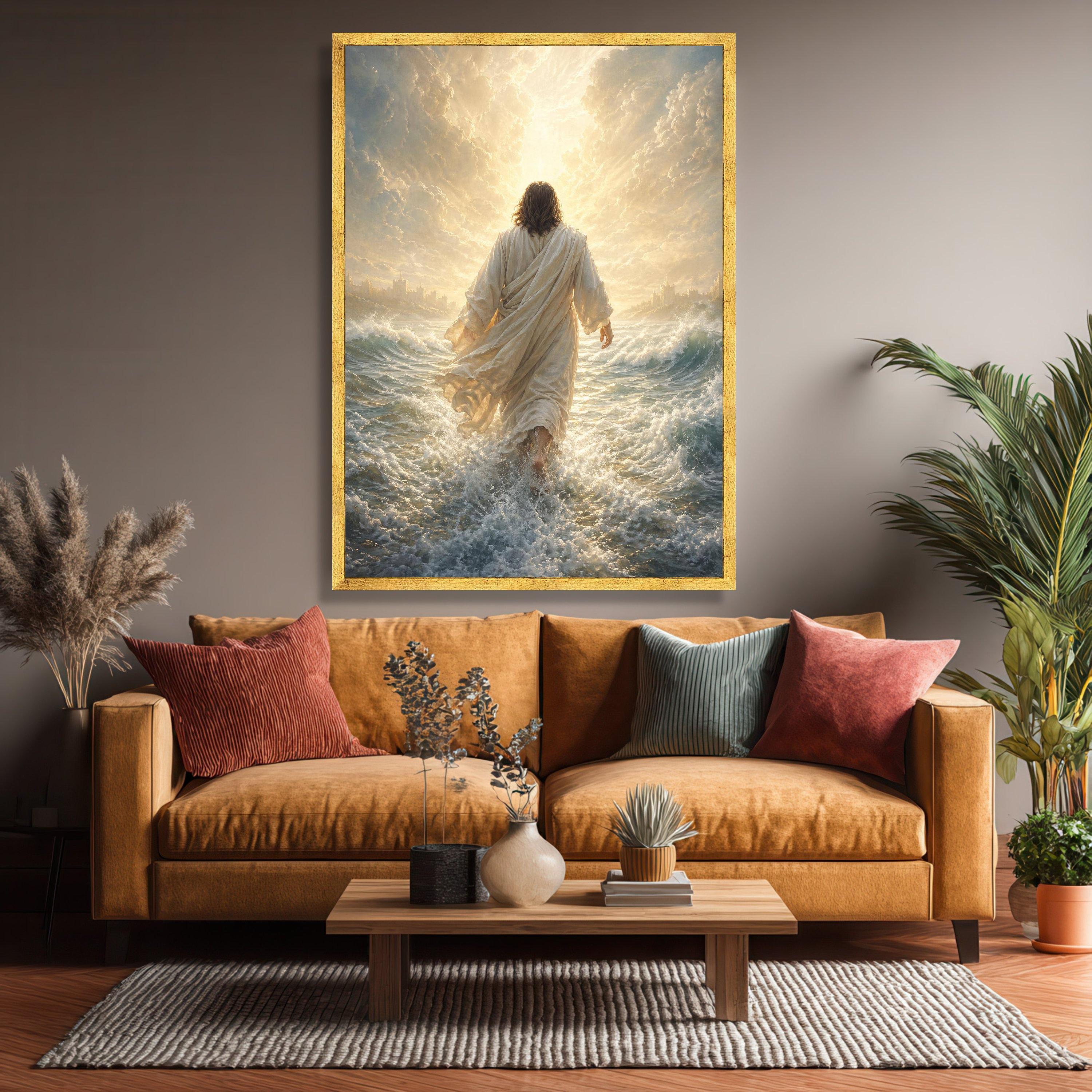 Jesus Walking on Water Canvas Wall Art, Inspirational Christian Decor ...