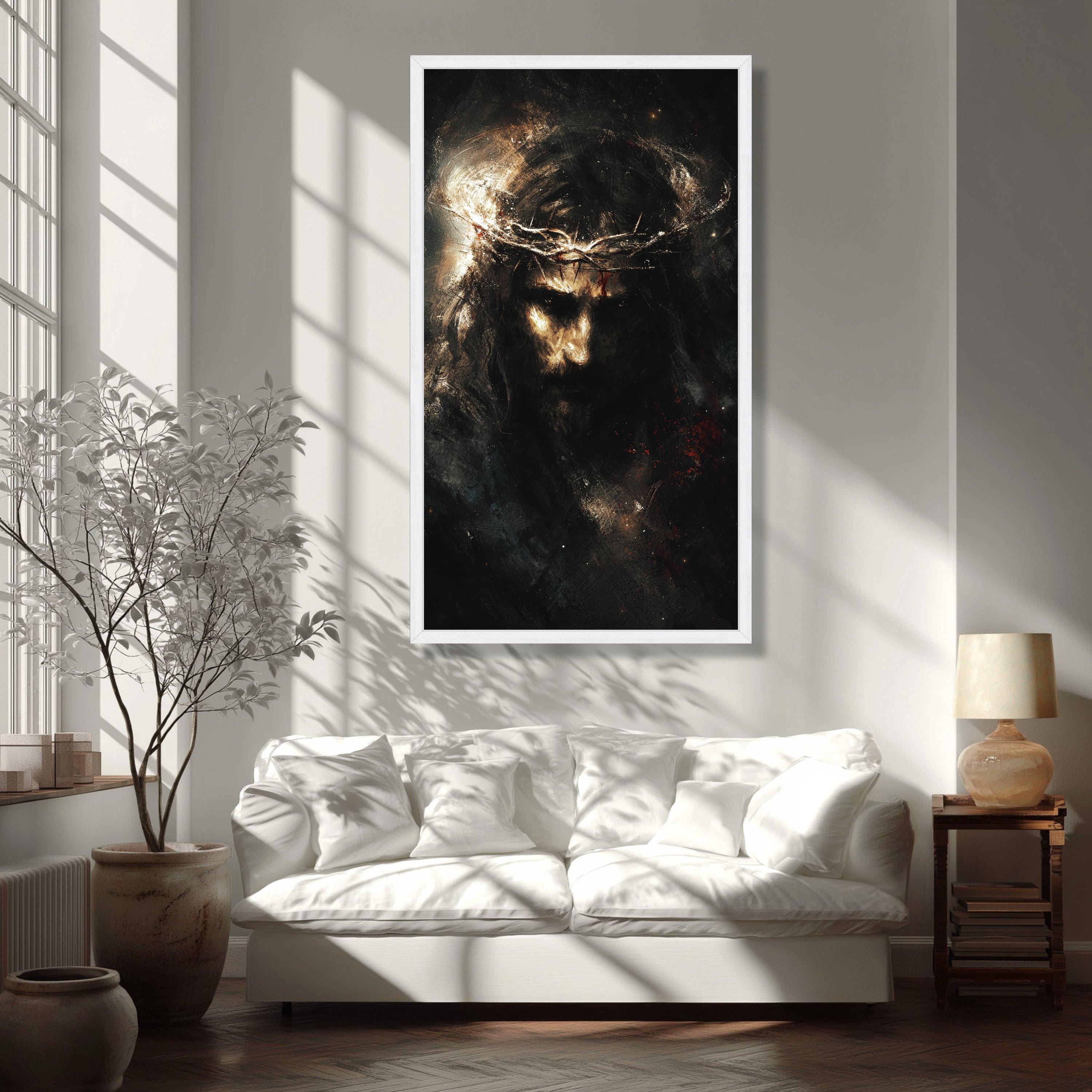 Dark Spiritual Jesus Christ Canvas, Crown of Thorns Religious Wall Art ...