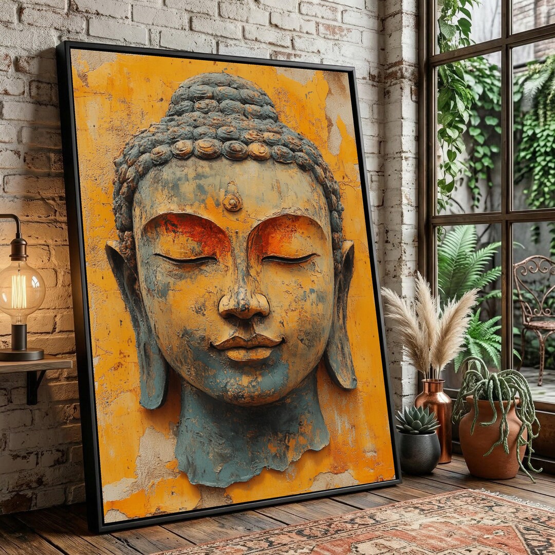 Serene Buddha Face Canvas Wall Art, Vintage Spiritual Home Decor ...
