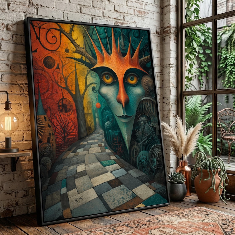 Surreal Fantasy Pathway Canvas, Abstract Face Art, Mystical Landscape Wall Decor image 1
