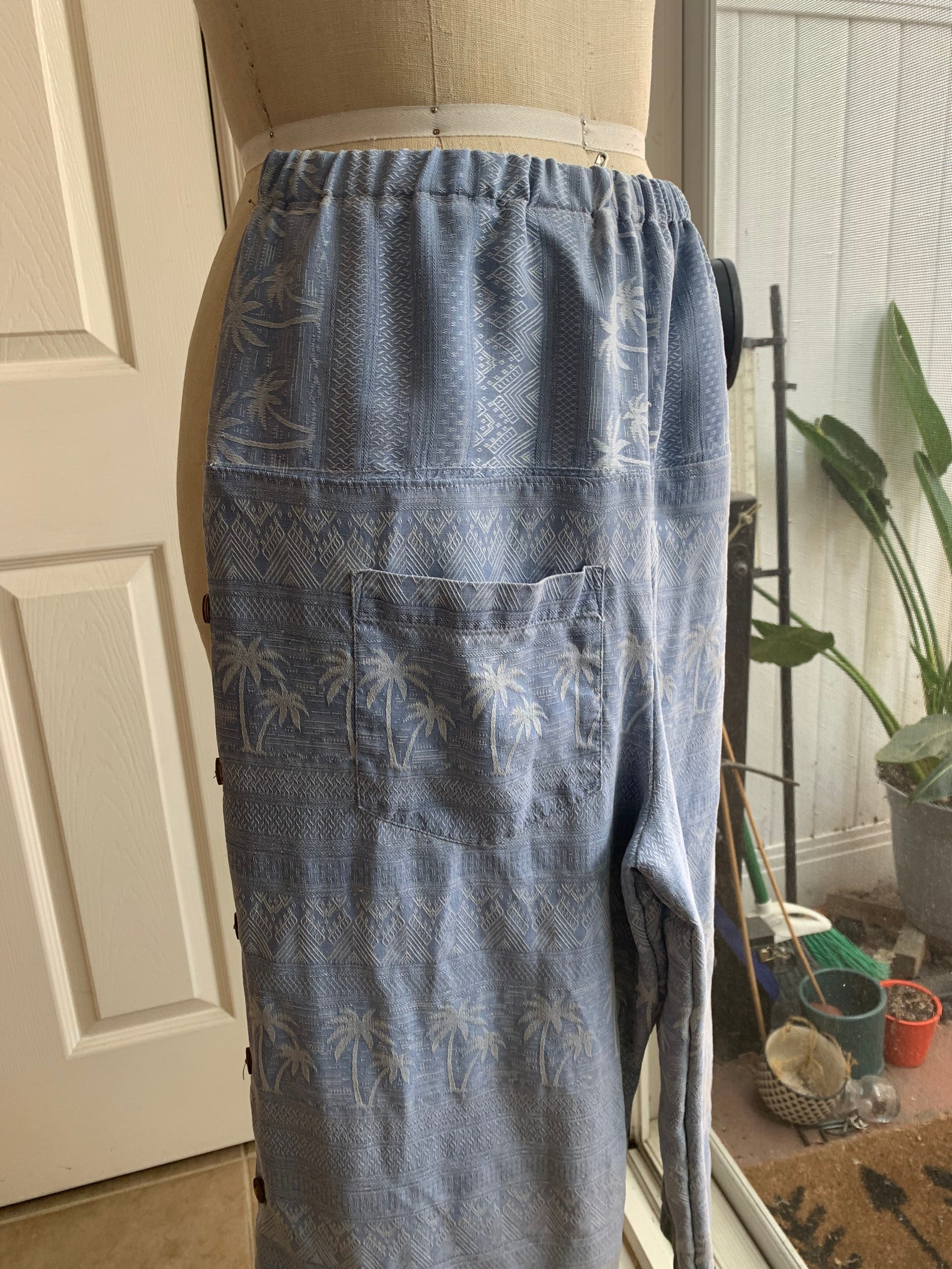 Silk Loose Fitting Pajama Pants in Pale Blue with Palm Trees | Etsy
