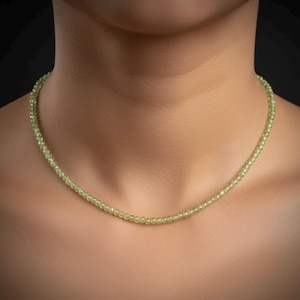 AAA+ Natural Peridot Beaded Necklace, 3mm Faceted Round Beads, Gold Plated Clasp, Handmade Peridot Jewelry, Dainty Necklace, Gift for Women