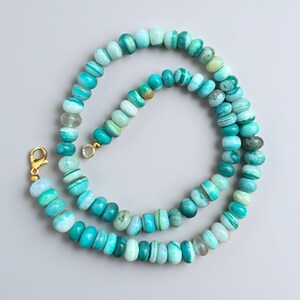 Mint Green Candy Opal Necklace, Aqua Turquoise Beaded Necklace 7-8mm Rondelle, Gold Plated Clasp, Handmade Gemstone Jewelry, Gift for Her