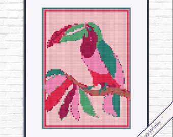 オオハシの刺繍パターン – トロピカルクロスステッチコレクション | PDF即時ダウンロード | パターンキーパー対応