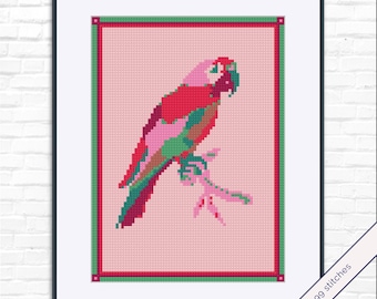 オウムの刺繍パターン – トロピカルクロスステッチコレクション | PDF即時ダウンロード | パターンキーパー対応