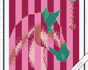 馬の頭の太いストライプの刺繍パターン – 牡丹とエメラルドの種馬 | 乗馬スタイル | PDF即時ダウンロード | パターンキーパー対応