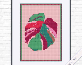 モンステラの刺繍パターン – トロピカルクロスステッチコレクション | PDF即時ダウンロード | パターンキーパー対応