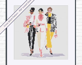 ファッション刺繍パターンPDF · オートクチュールイラスト · モダンニードルワークダウンロード