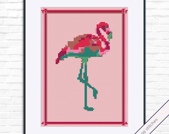 フラミンゴ刺繍パターン – トロピカルクロスステッチコレクション | PDF即時ダウンロード | パターンキーパー対応