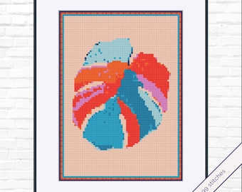 モンステラの刺繍パターン – トロピカルクロスステッチコレクション | PDF即時ダウンロード | パターンキーパー対応