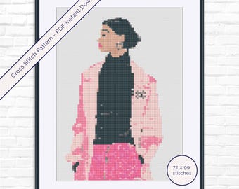 ファッションガール刺繍パターンPDF · シックなイラスト入り刺繍 · 即時ダウンロード