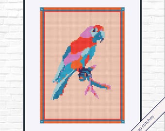 オウムの刺繍パターン – トロピカルクロスステッチコレクション | PDF即時ダウンロード | パターンキーパー対応