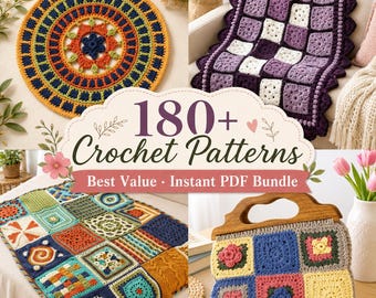 180+ Crochet Patterns Bundle PDF | Granny Square Mandala Afghan Blanket Home Decor Wearables 4 Books Beginner Advanced Instant Download