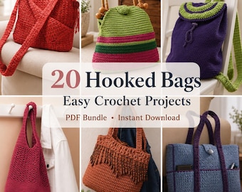 20 in 1 Crochet Bag Pattern Bundle PDF, Mother's Day gift, gift for mom who knits, Tote Purse Backpack Beginner Easy Instant Download