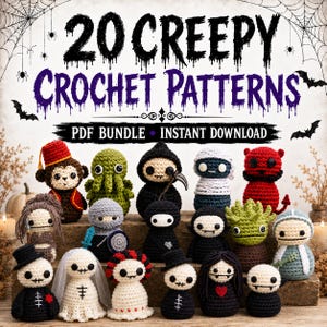 20 Amigurumi Häkelanleitungen-Bundle PDF | Halloween Monster Puppe Zombie Vampir Ninja Roboter gruselige Geschenk Anfänger Sofort Download