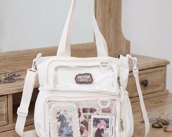 Y2K Japanese Preppy Ita Bag – Transparent Nylon Crossbody Shoulder Bag, Kawaii Harajuku Style