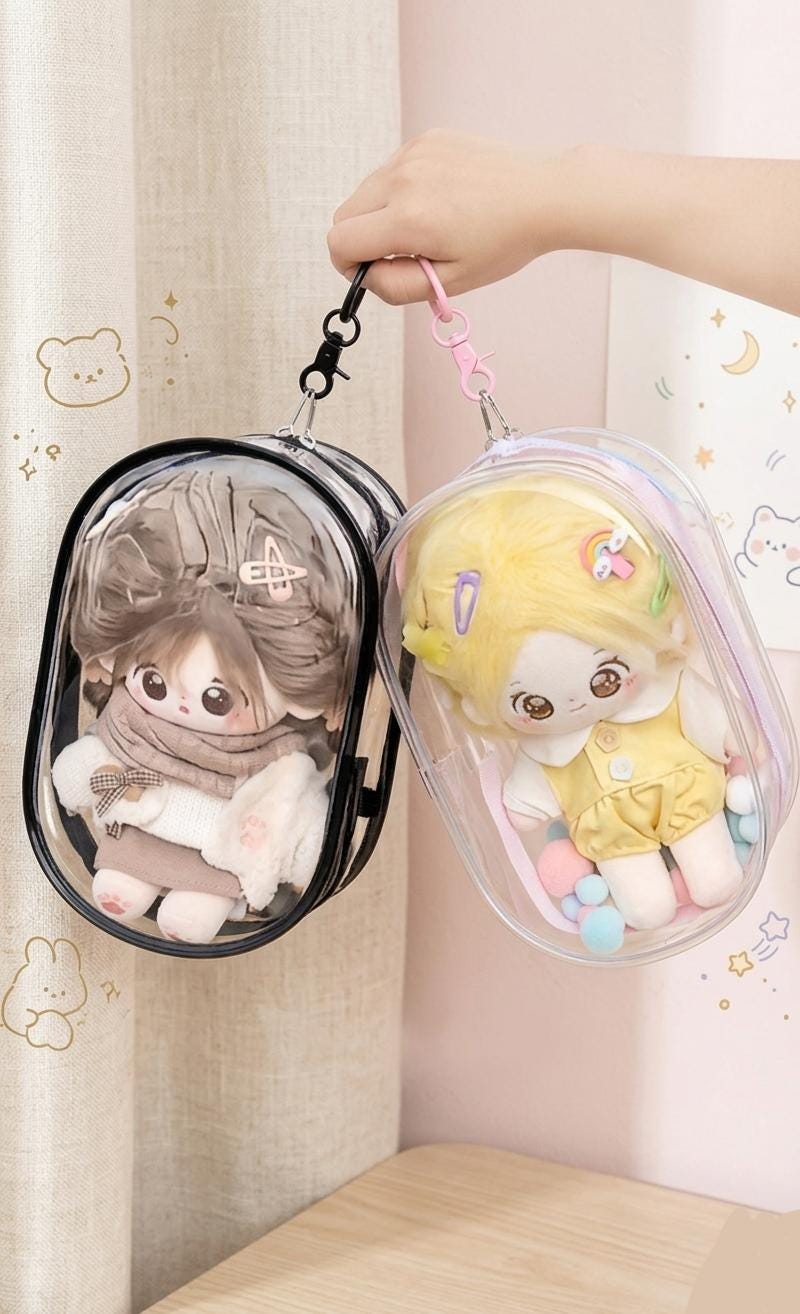 20cm Plush Doll Transparent Display Bag, Cotton Outing Pouch