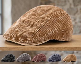 Cappello basco vintage in velluto a coste con becco d'anatra per donna, berretto da strillone retrò lavato, berretto stile americano, cappello da pittore reversibile, autunno inverno