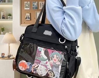 Bolso Ita estilo preppy japonés Y2K – Bolso bandolera de nailon transparente / Mochila escolar Kawaii para adolescentes / Mochila estilo Harajuku