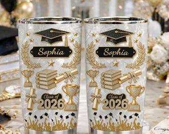 Vaso térmico de graduación con efecto 3D y nombre personalizado, regalo de graduación para hija de parte de mamá y papá, promoción de 2026, vaso térmico de 20 oz, regalo de graduación para ella.