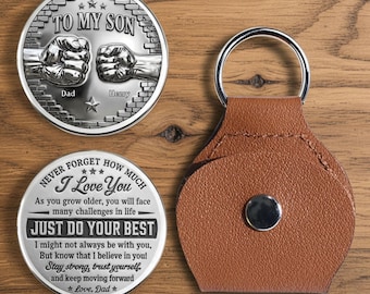 To My Son 3D Effect Pocket Coin Keychain, Fist Bump Father's Day Gift For Son, Do Your Best, Gift From Dad, Leather Pocket Keychain