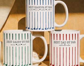 Caneca de café personalizada "Melhor Pai Py Par", presente de Dia dos Pais para o papai e o vovô, caneca de café personalizada com os nomes dos filhos, presente para o pai golfista da filha ou do filho.