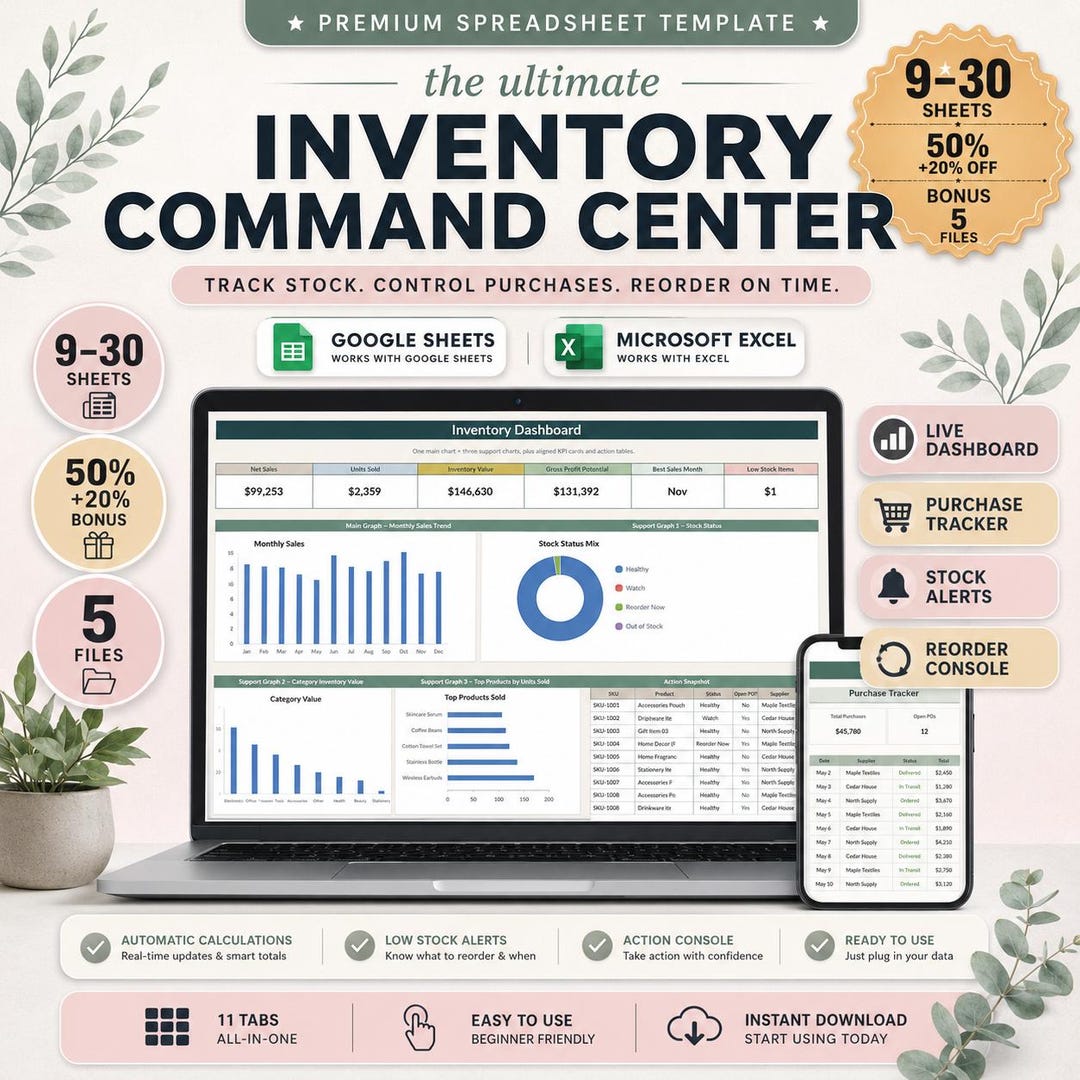 Inventory Management Spreadsheet Template, Tracker, Stock Control ...