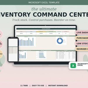 Inventory Command Center Inventory Tracker Excel Template, Purchase Order Stock Management Dashboard
