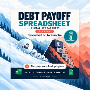 Startspreadsheet voor schuldenafbetaling | Tracker voor sneeuwbal- en lawineafbouw met 8 werkbladen | Excel | Importeren vanuit Google Sheets